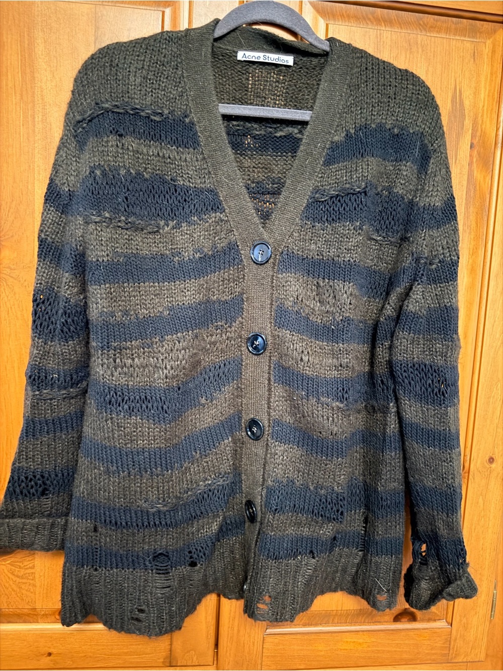 Acne Striped Olive & Black Button-Front Cardigan